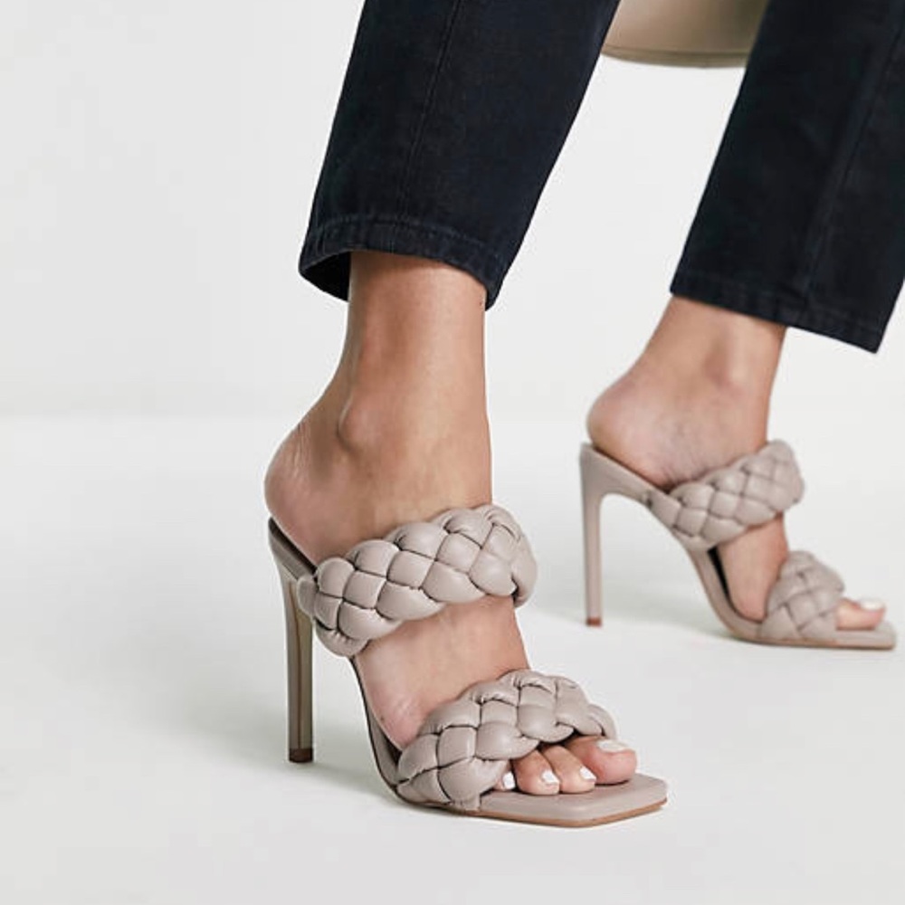 Steve Madden l 6.5M Kenley Double Woven Braided Puffy Strap Taupe Heeled Sandals
